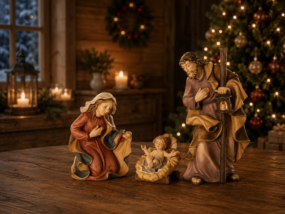 Bavaria_Krippe_Heilige_Familie_holzgeschnitzt_und handbemalt weihnachtliche Stimmung