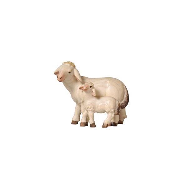 Pema Krippe Schaf mit Lamm stehend - Lasiert Wasserfarben