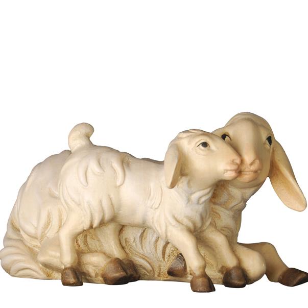 Schaf liegend mit Lamm - bemalt