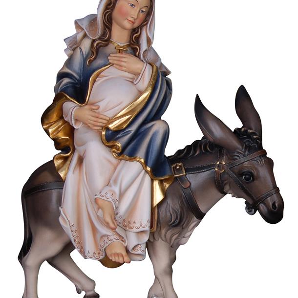 Schwangere Maria sitzend auf Esel (Herbergsuche) - bemalt