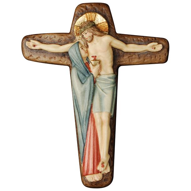 Kreuz mit Christus und Maria mit Kelch - bemalt