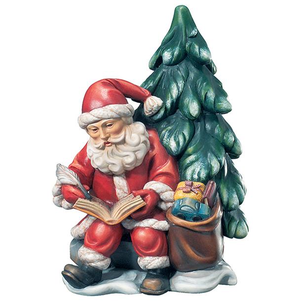 Weihnachtsmann mit Buch und Baum - bemalt