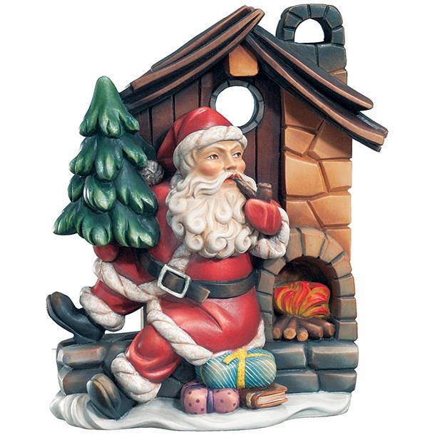 Weihnachtsmann mit  Haus - bemalt