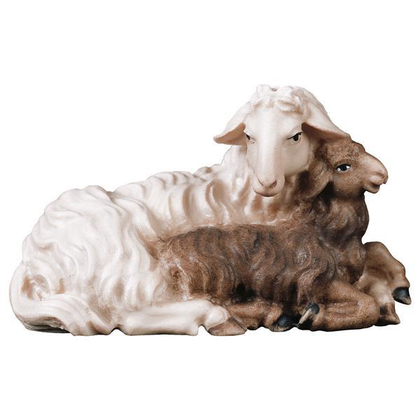 Ulrich Krippe Schaf mit Lamm liegend - bemalt