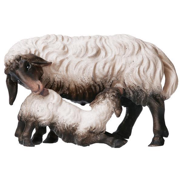 UL Schaf mit Lamm säugend Kopf schwarz - bemalt