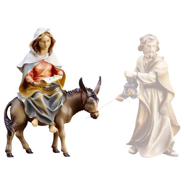 Ulrich Krippe Hl. Maria auf Esel mit Jesukind & Pergament - bemalt