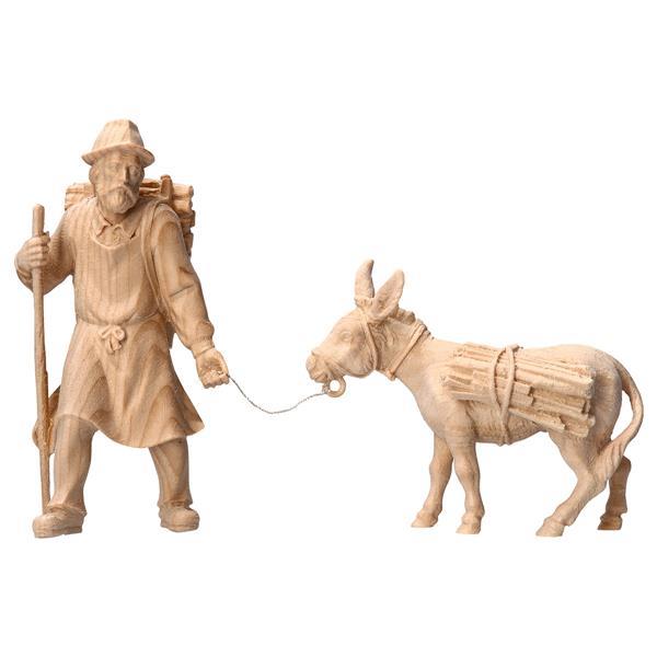 BE Hirte ziehend mit Holzkraxe mit Esel mit Holz 2 Teile - natur