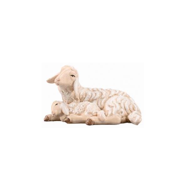 IN Schaf liegend mit Lamm schlafend - bemalt