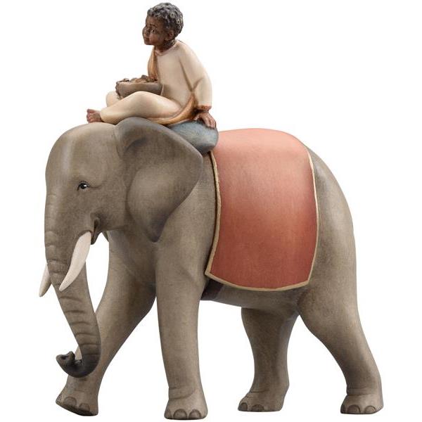 Licht Krippe Elefant mit Elefantendiener sitzend - bemalt