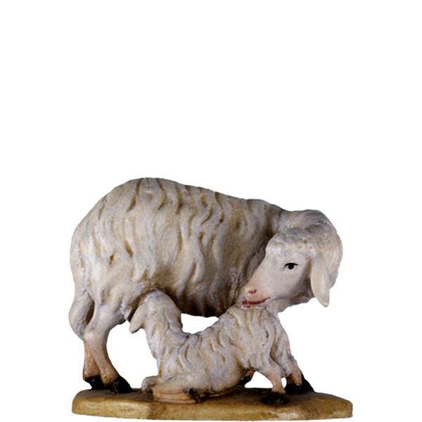 Barock Krippe Schaf stehend + Lamm - bemalt