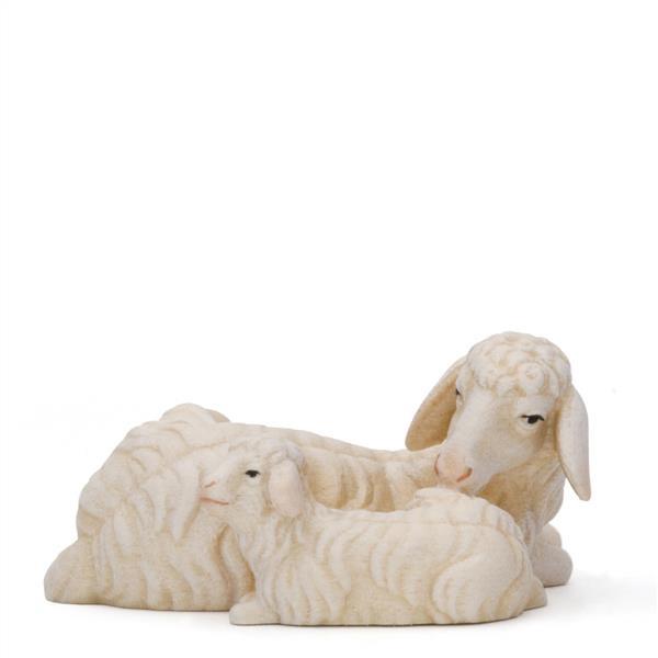 Schaf liegend mit Lamm - bemalt